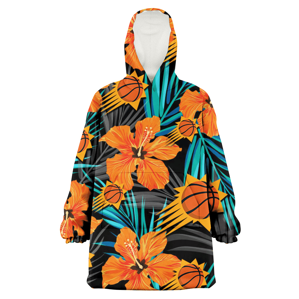 Phoenix Suns Orange Hibiscus Blue Gray Leaf Black Background 3D Printed Hoodie Blanket Snug Hoodie