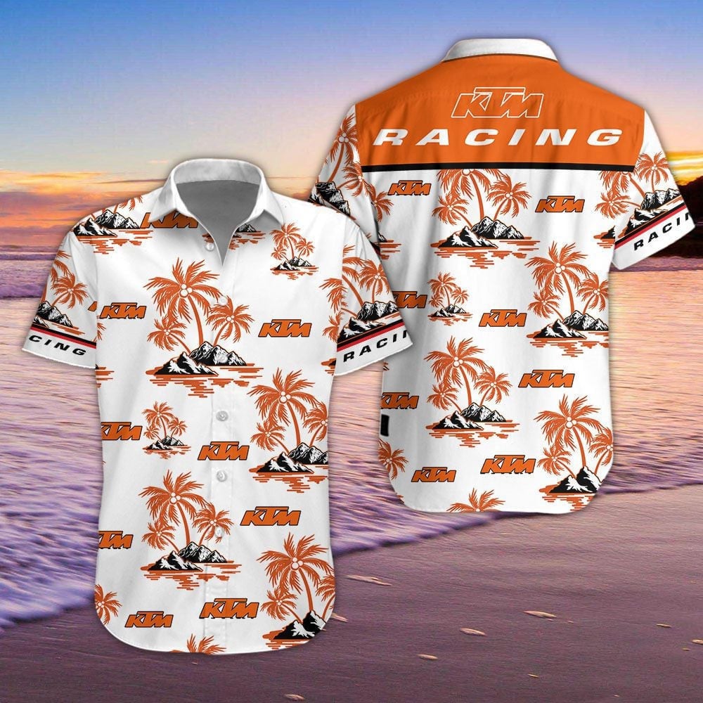 Ktm Racing Island Palm Trees And Logo 3D Hawaiian Shirt