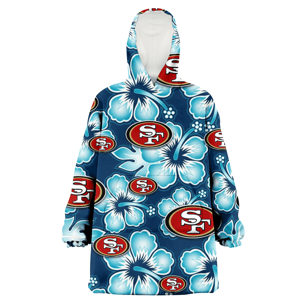 San Francisco 49ers Dark Turquoise Hibiscus Navy Background 3D Printed Hoodie Blanket Snug Hoodie