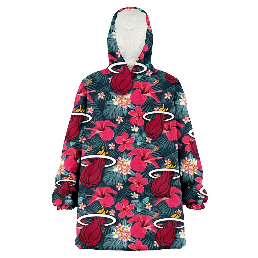 Miami Heat Tiny Red Hibiscus White Porcelain Flower Black Background 3D Printed Hoodie Blanket Snug Hoodie