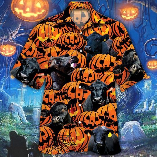 Happy Halloween Black Angus Pumpkin All Over Printed 3D Hawaiian Shirt