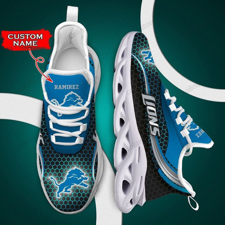 Detroit Lions Blue Black Custom Name 3D Max Soul Sneaker Shoes MS4974