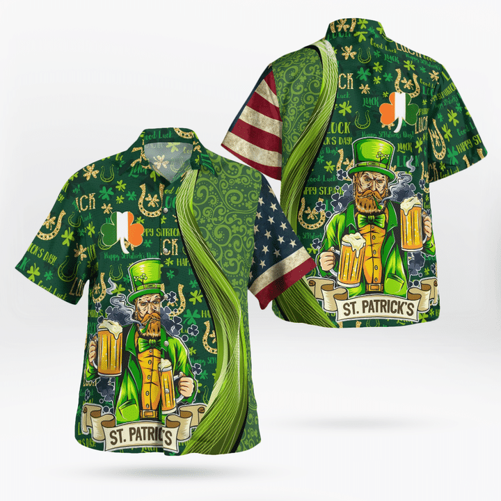 St Patrick’S Day Hawaiian Shirt, Good Luck Shamrock Drinking Man Hawaii Shirt – Irish Gifts