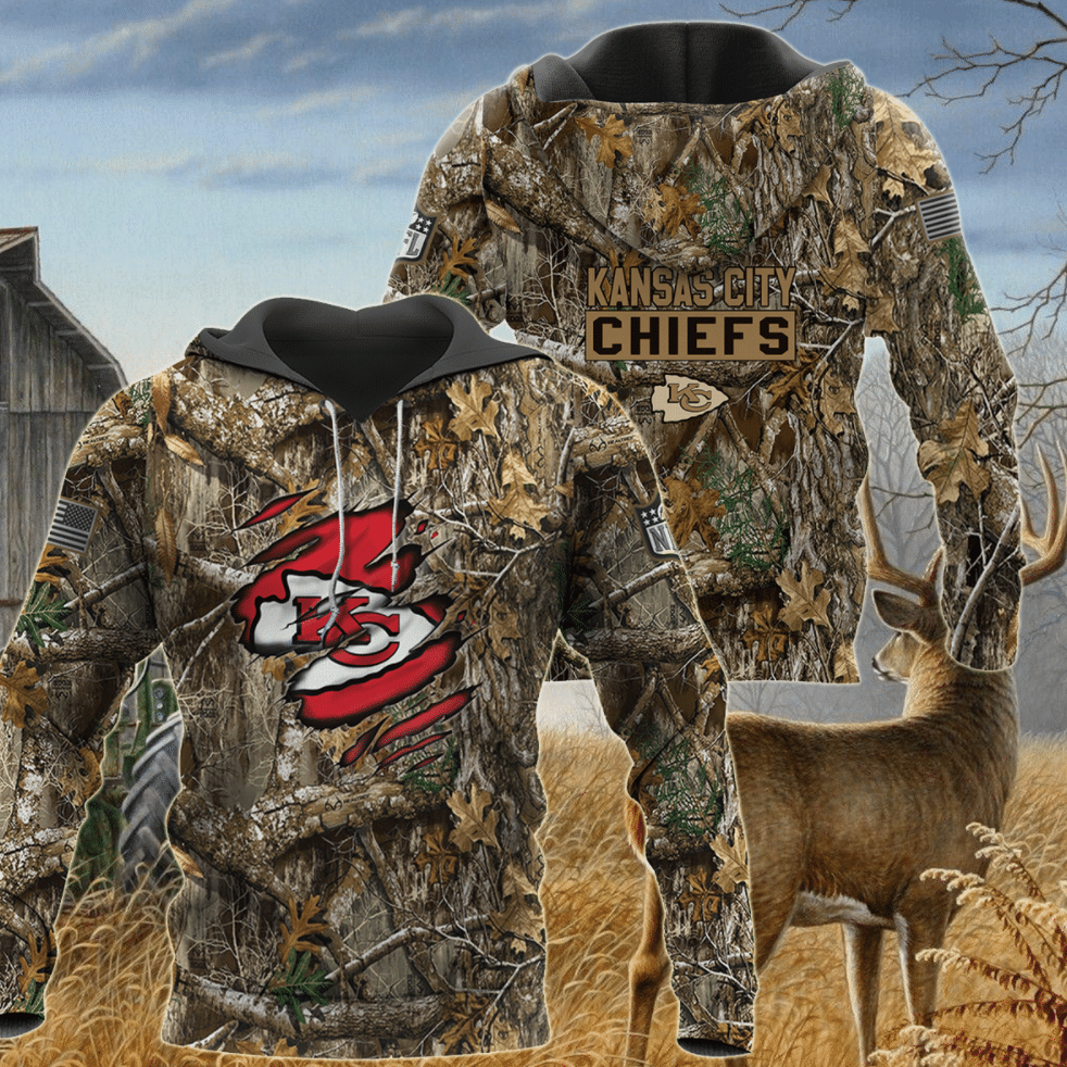 Kansas City Chiefs Deer Hunting Camo 28 Unisex 3D Hoodie Gift For Fans