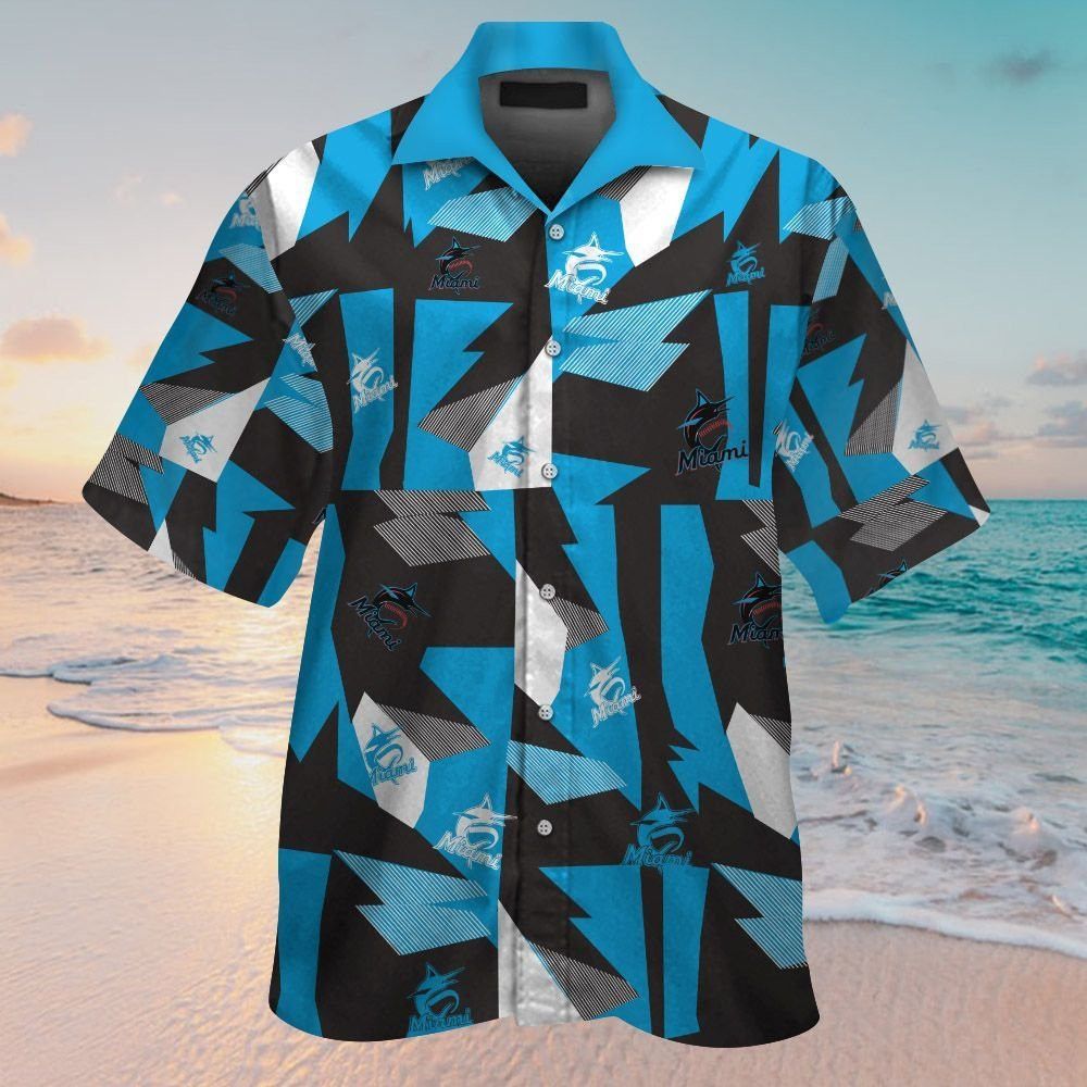 Miami Marlins Short Sleeve Button Up Tropical Hawaiian Shirt Ver07