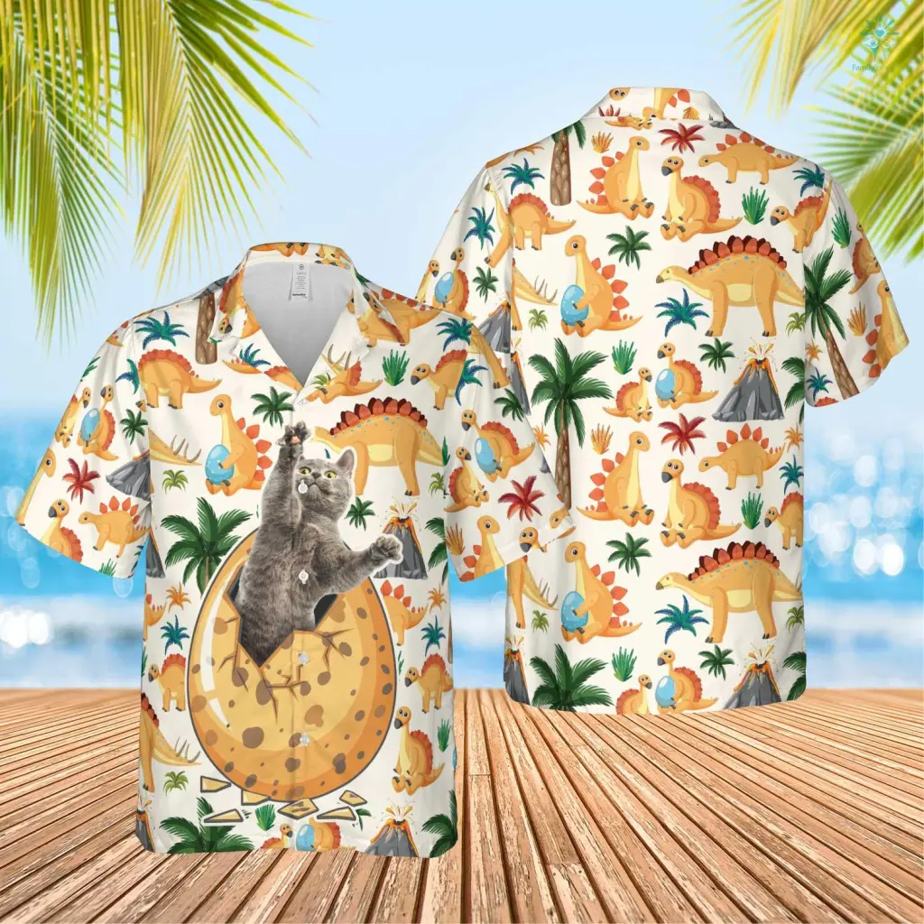 Magic Dinosaur Egg Hawaiian Funny Custom Image Cat Summer Shirt Beach Hawaiian Shirt, Gift For Men Women