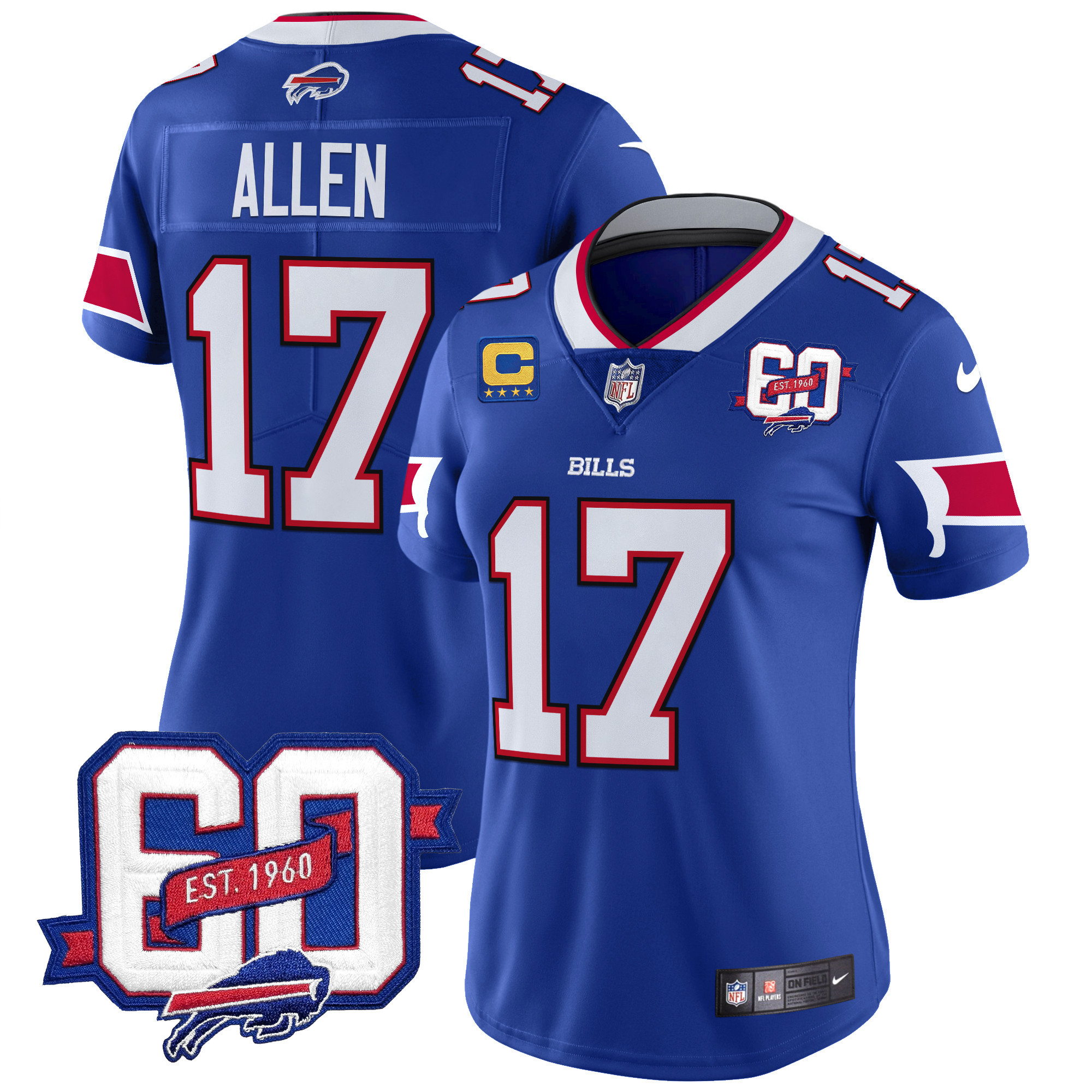 Women’S Bills 60Th Anniversary Patch Vapor Limited Jersey – All Stitched