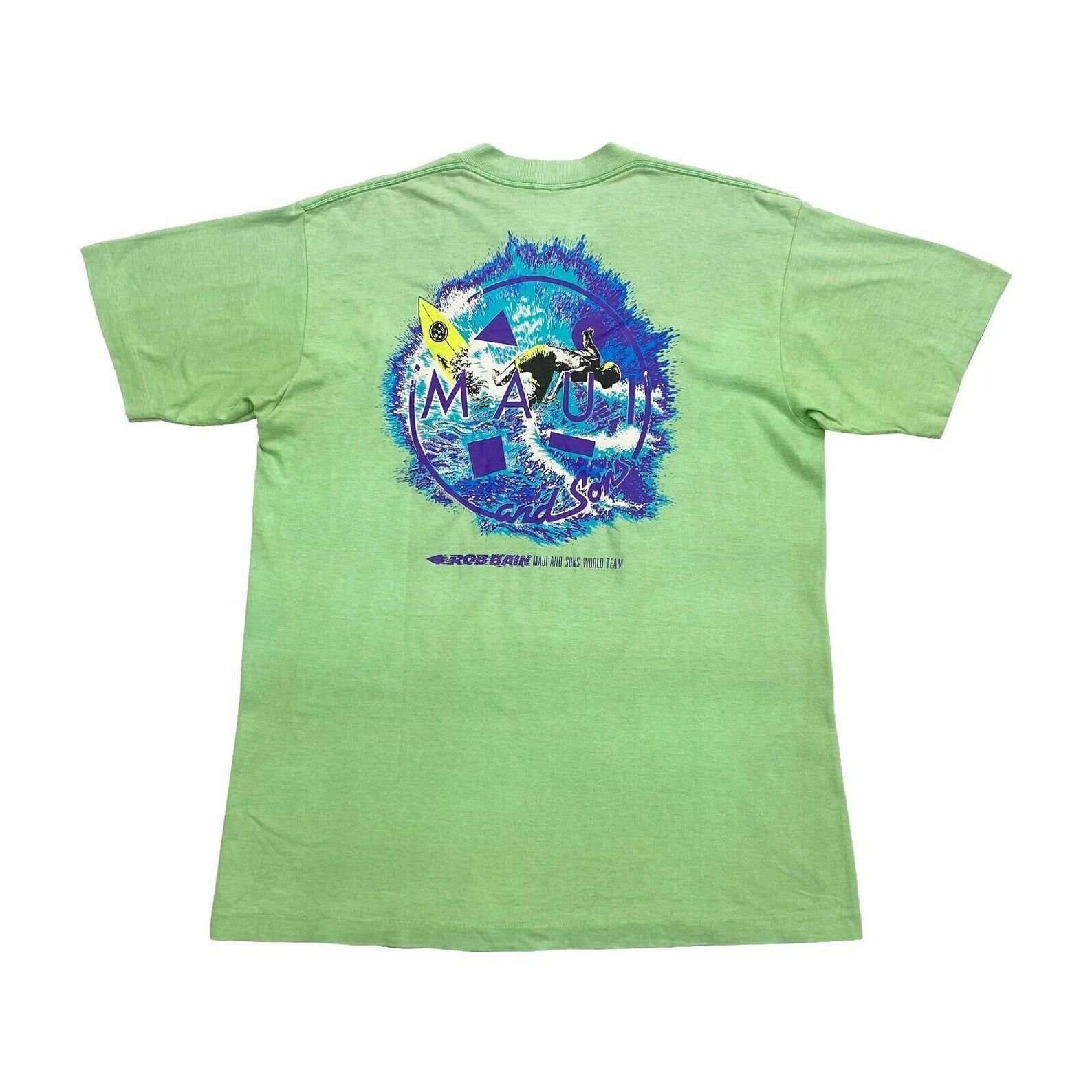 Maui And Sons World Team Tshirt | Vintage 90S Single Stitch Surf Style Green Vtg