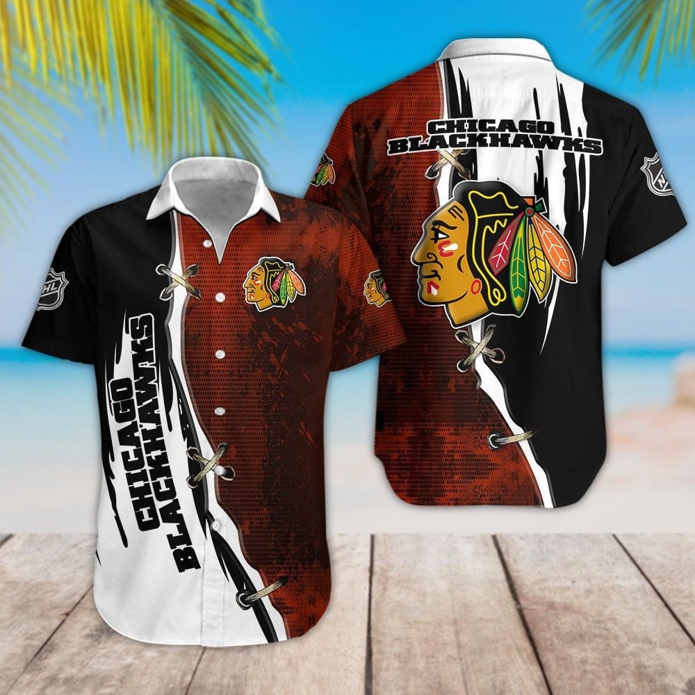 Chicago Blackhawks Logo Nhl Red Black And White Cool 3D Hawaiian Shirt