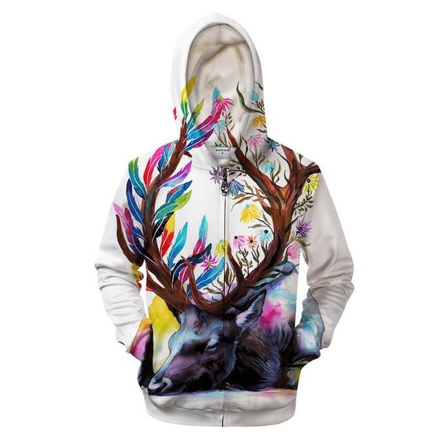 Colorful Deer Memories Zip-up Hoodie