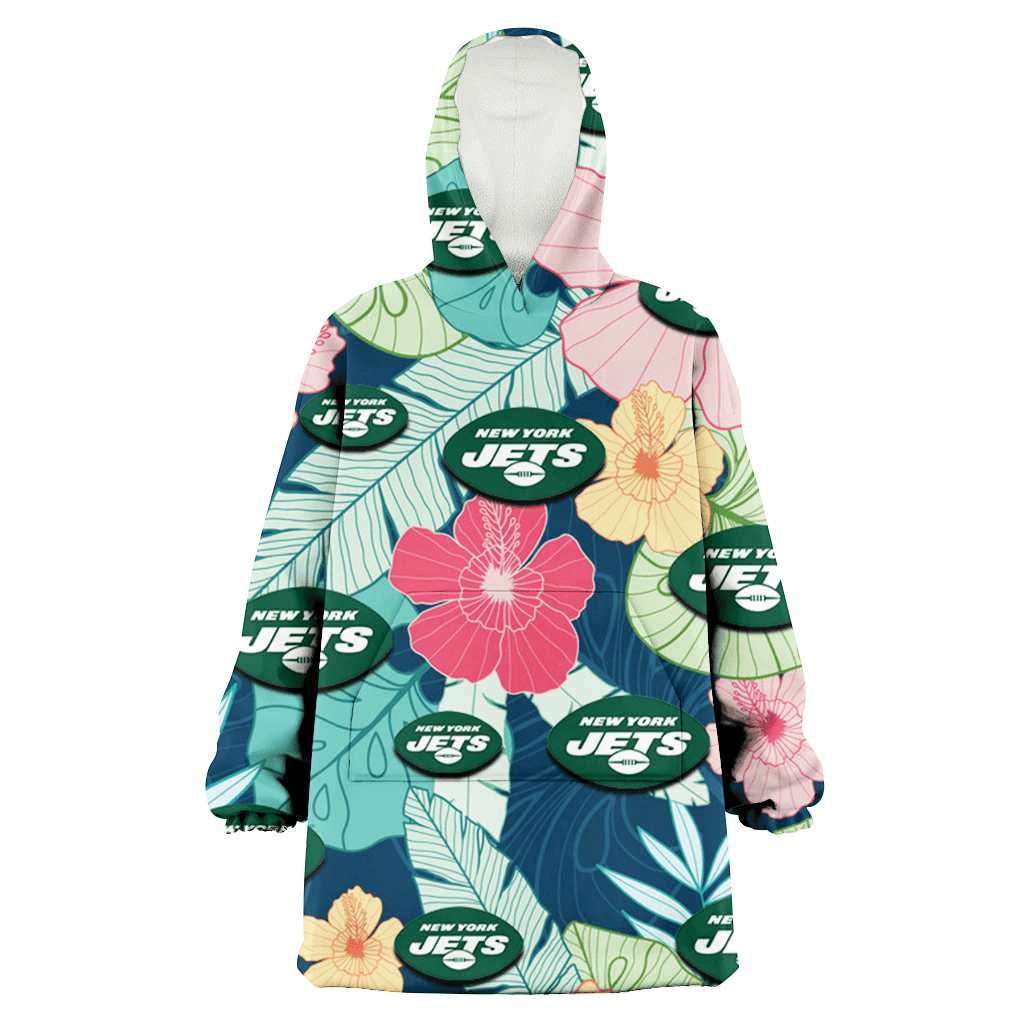 New York Jets Colorful Sketch Hibiscus Dark Green Background 3D Printed Hoodie Blanket Snug Hoodie