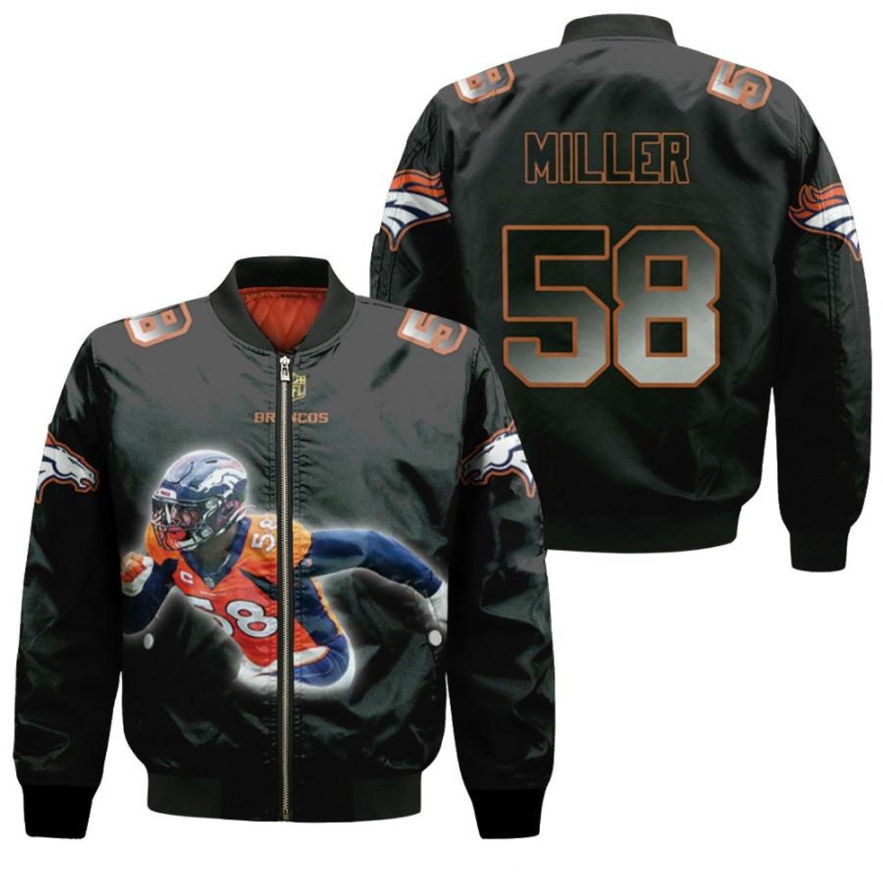 Denver Broncos Von Miller Pattern Bomber Jacket Black