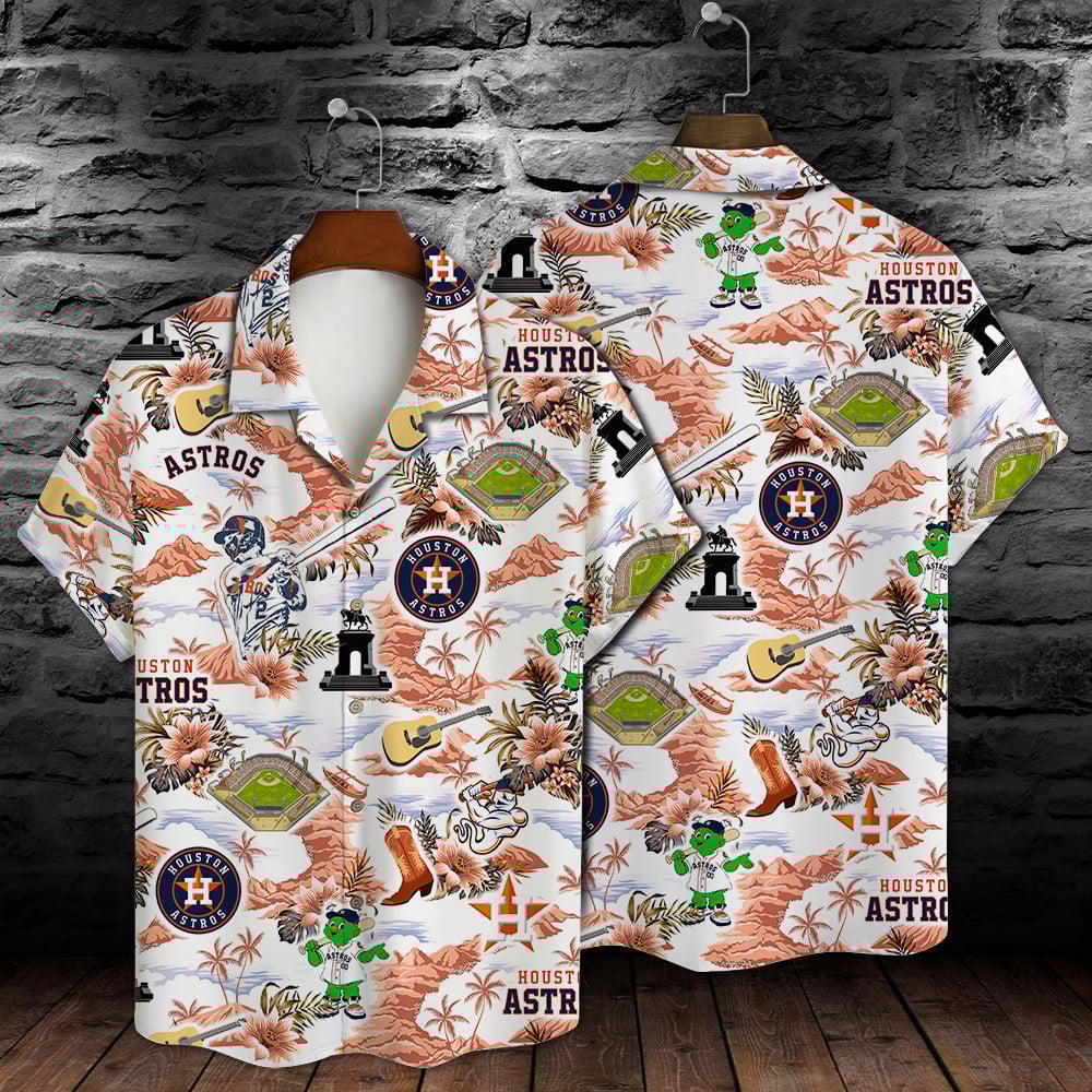 Houston Astros Baseball Pattern On White Background Print Hawaiian Shirt May