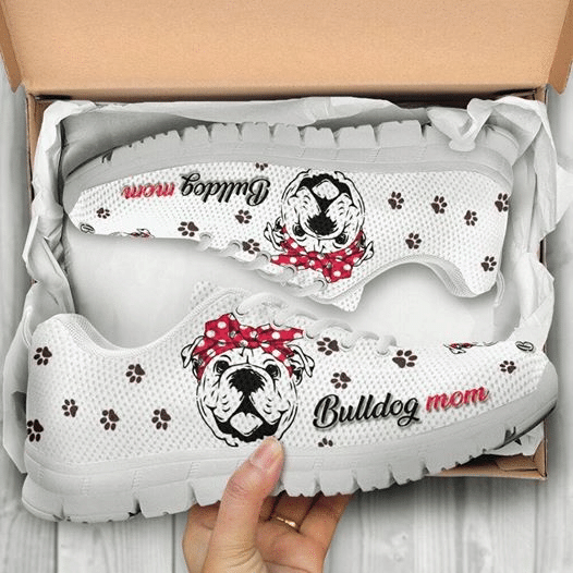 Bulldog Mom For Pet Lover Shoes Running Birthday Gift Fashion White Shoes Fly Sneakers  Men And Women Size  Us