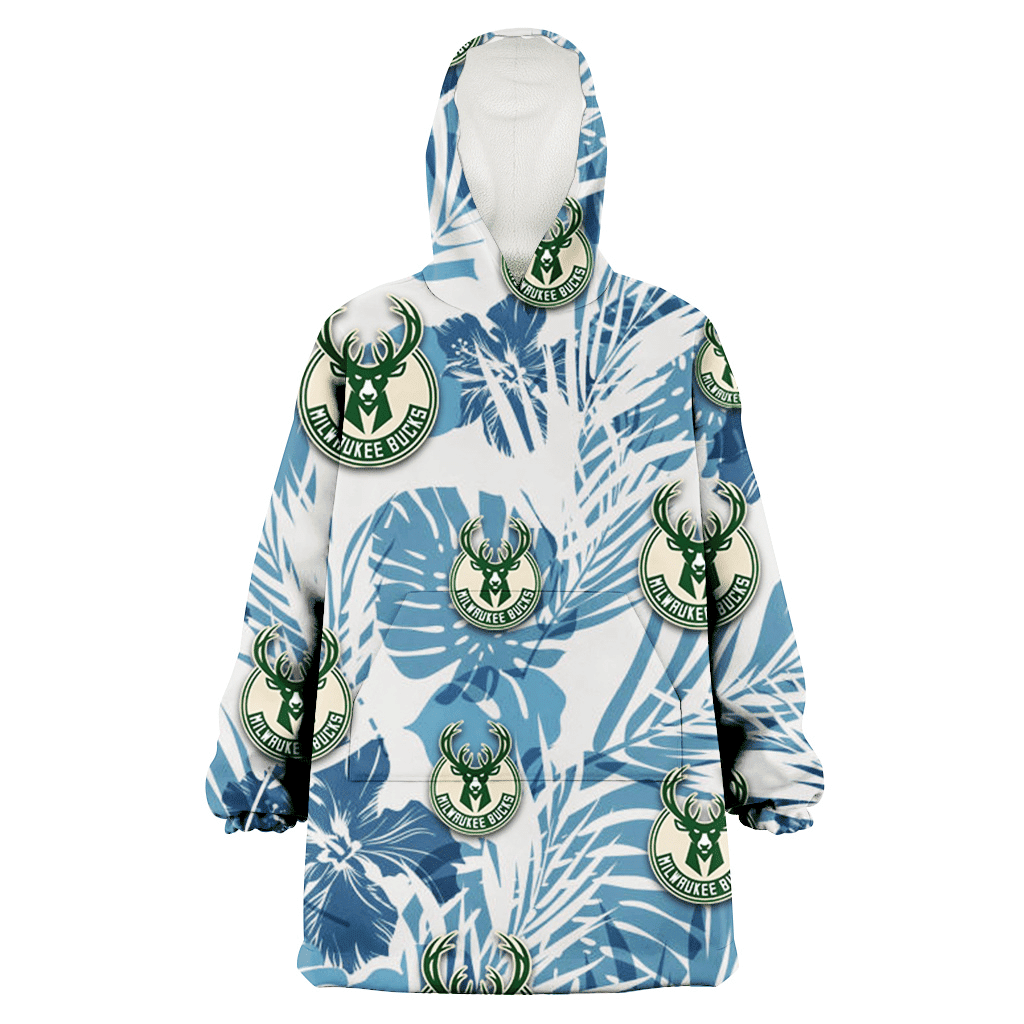 Milwaukee Bucks Hibiscus Balm Leaves Blue And White Background 3D Printed Hoodie Blanket Snug Hoodie