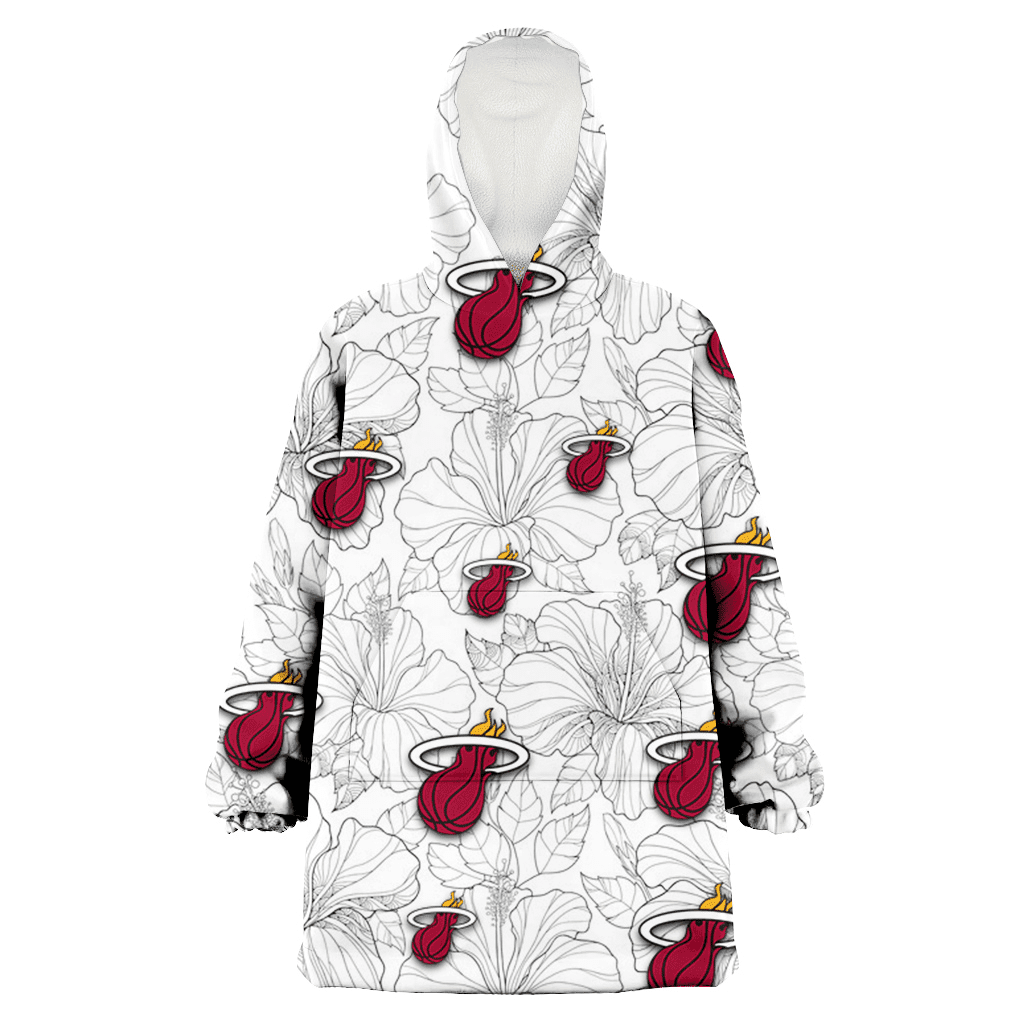 Miami Heat Sketch Hibiscus White Background 3D Printed Hoodie Blanket Snug Hoodie