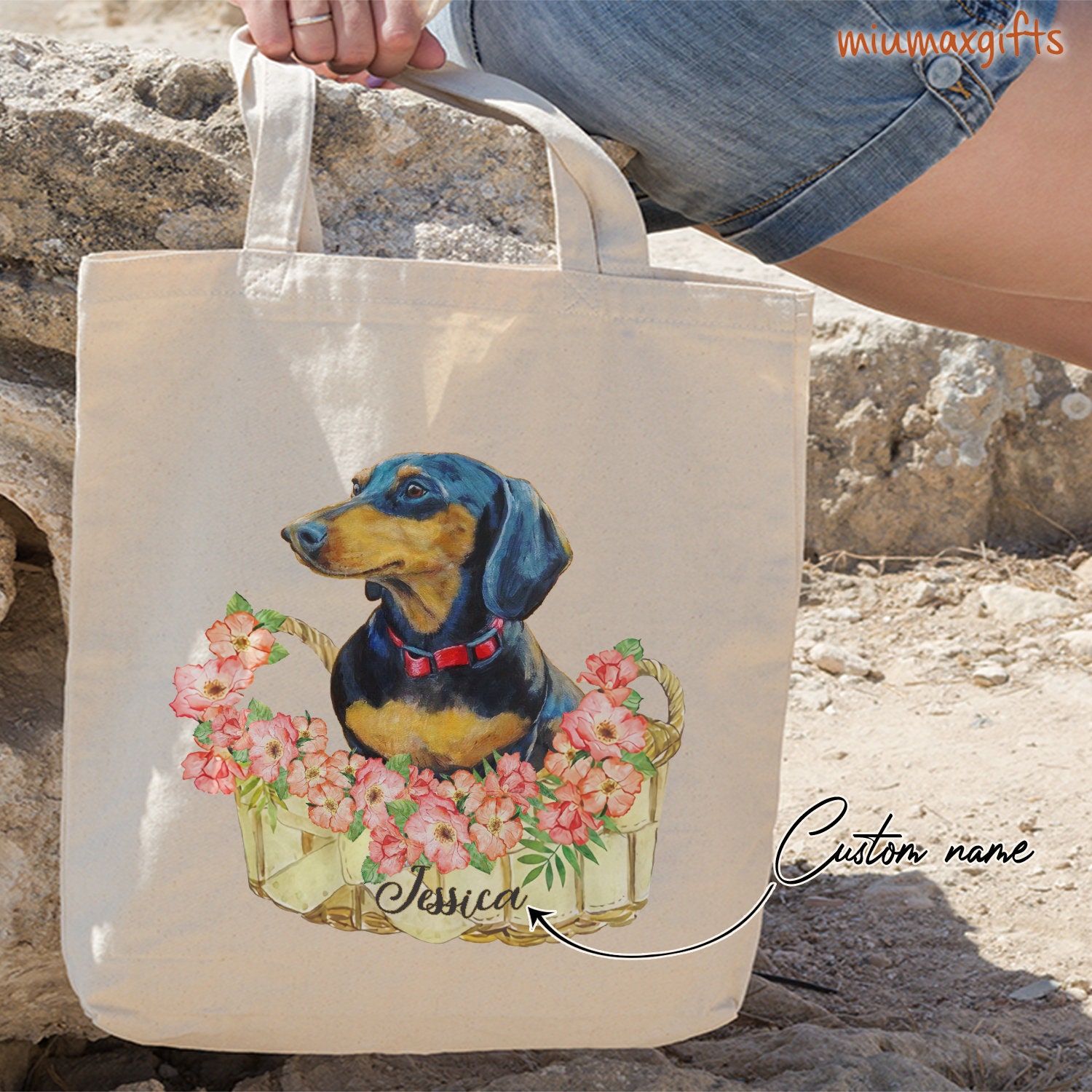 Dachshund Tote Bag, Dachshund Tote, Dachshund Bag, Personalized Dog Tote Bag, Natural Cotton Tote Bag, Tote Bag For Dog Lover, Dog Tote Bag