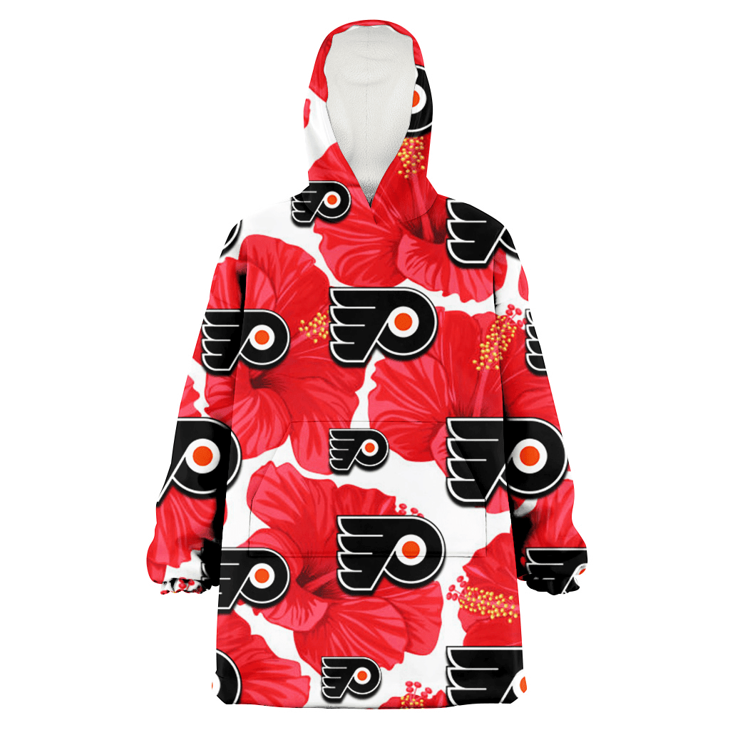 Philadelphia Flyers Big Red Hibiscus White Background 3D Printed Hoodie Blanket Snug Hoodie