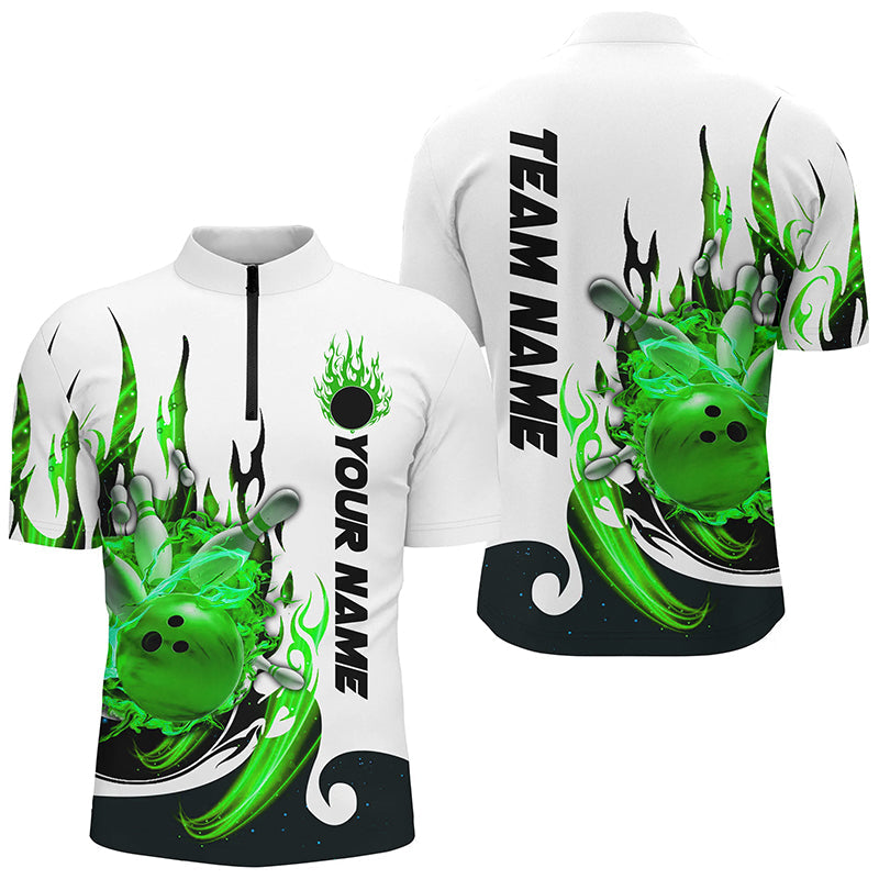 Custom Blue Flame Bowling Shirts For Men, Galaxy Bowling Team Shirts Bowling Uniform IPHW7085