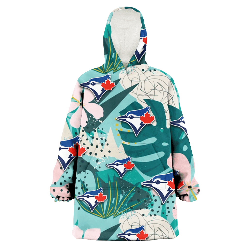 Toronto Blue Jays Pastel Hibiscus Palm Leaf Tiny Dot Green Background 3D Printed Hoodie Blanket Snug Hoodie