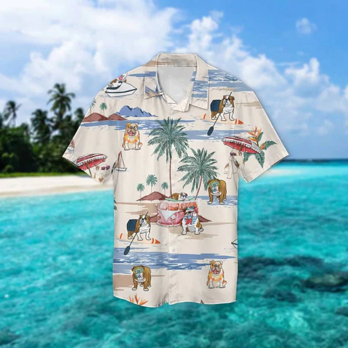 Bulldog Summer Beach Hawaiian Shirt, Hawaiian Shirts For Men, Hawaiian Shirts For Men, Aloha Beach Shirt