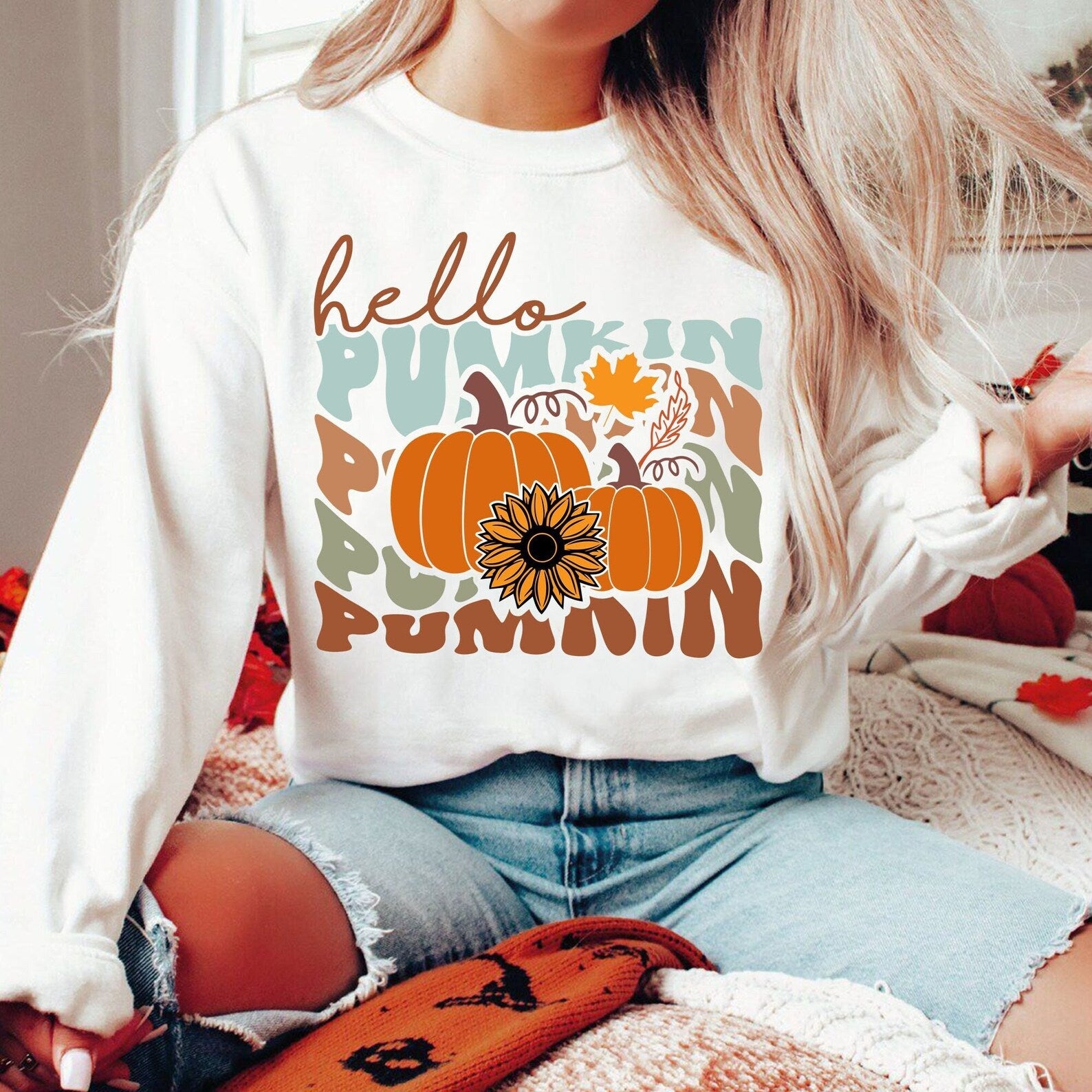 Hello Pumpkin Sweatshirt Halloween 2D Crewneck Sweatshirt All Over Print Sweatshirt For Women Sweatshirt For Men Sws3847