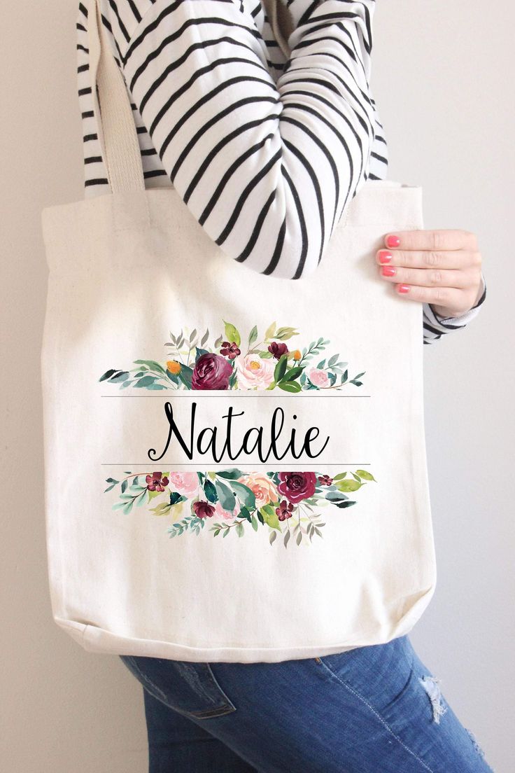 Custom Name Burgundy Pink Floral Tote Bag, Custom Bridesmaid Tote, Floral Tote, Beach Tote, Gift For Bridesmaid, Best Tote Bags Ideas, Cute Tote Bags Ideas, Tote Bag Design Ideas, Girls Tote Bag, Best Canvas Tote Bags Ideas