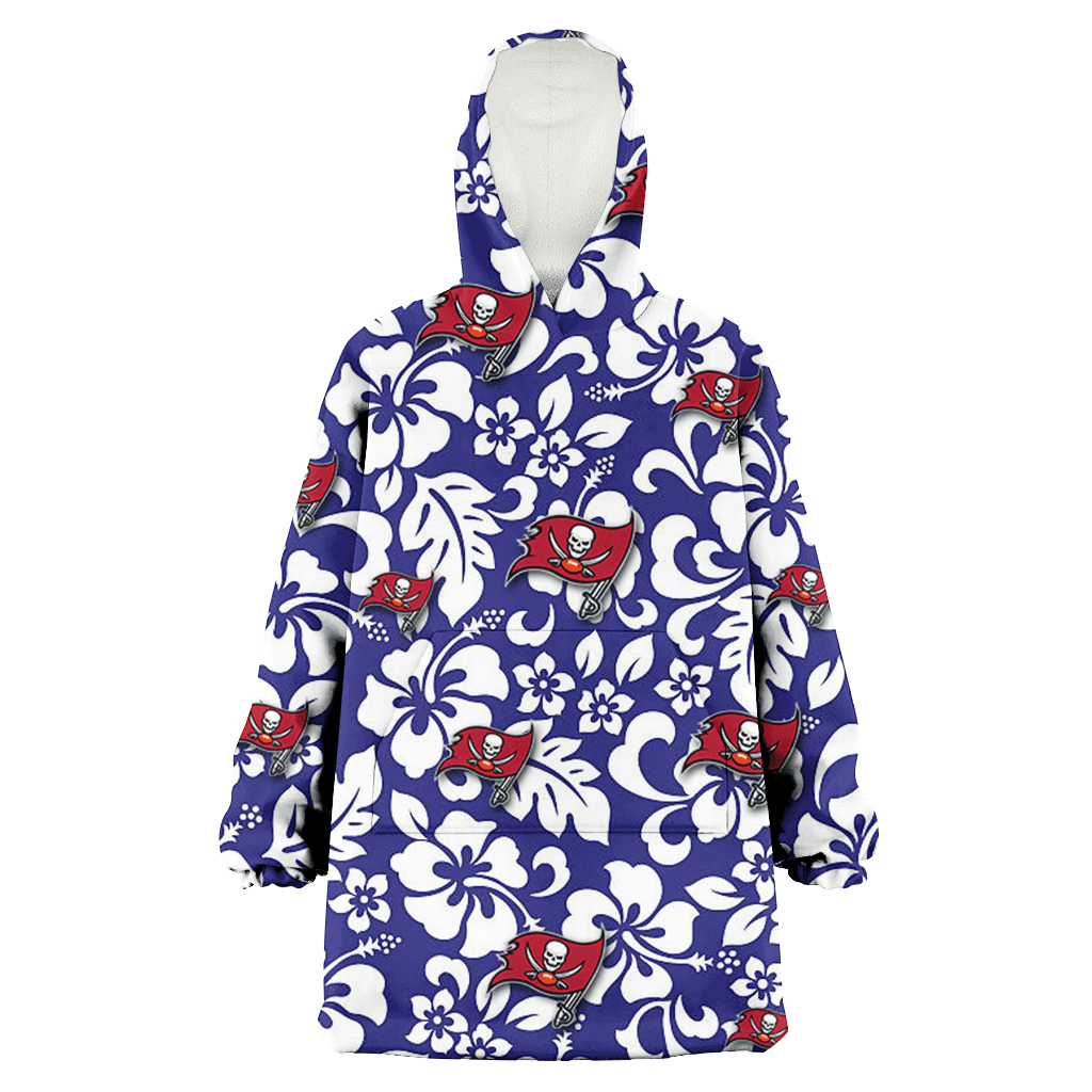 Tampa Bay Buccaneers White Hibiscus Pattern Slate Blue Background 3D Printed Hoodie Blanket Snug Hoodie