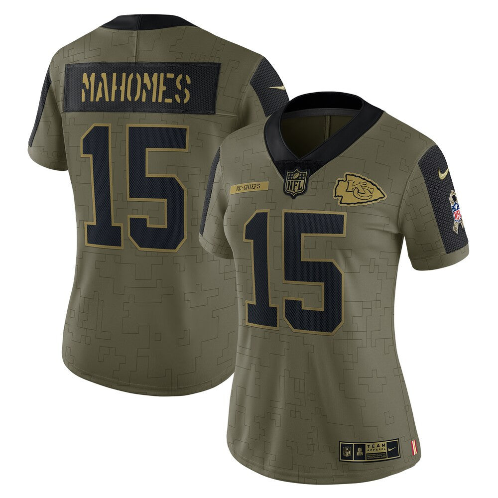 Women’S Kansas City Chiefs Patrick Mahomes Nike Olive 2021 Salute To Service Limited Player Jersey