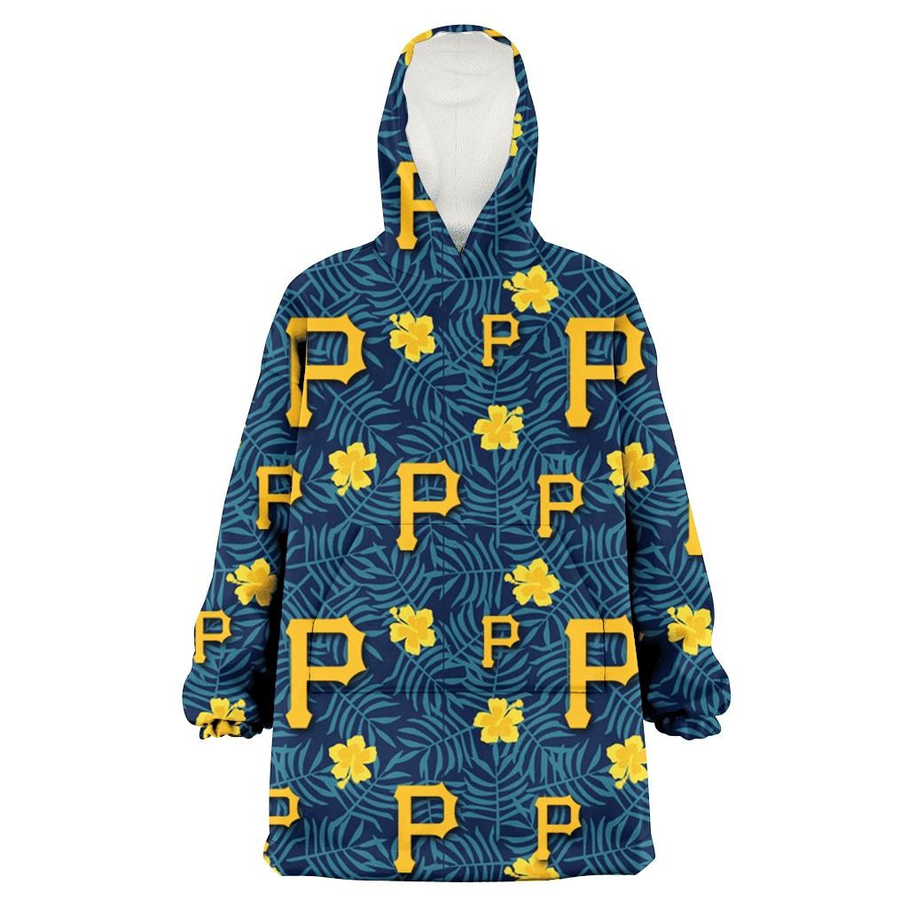 Pittsburgh Pirates Yellow Hibiscus Cadet Blue Leaf Navy Background 3D Printed Hoodie Blanket Snug Hoodie