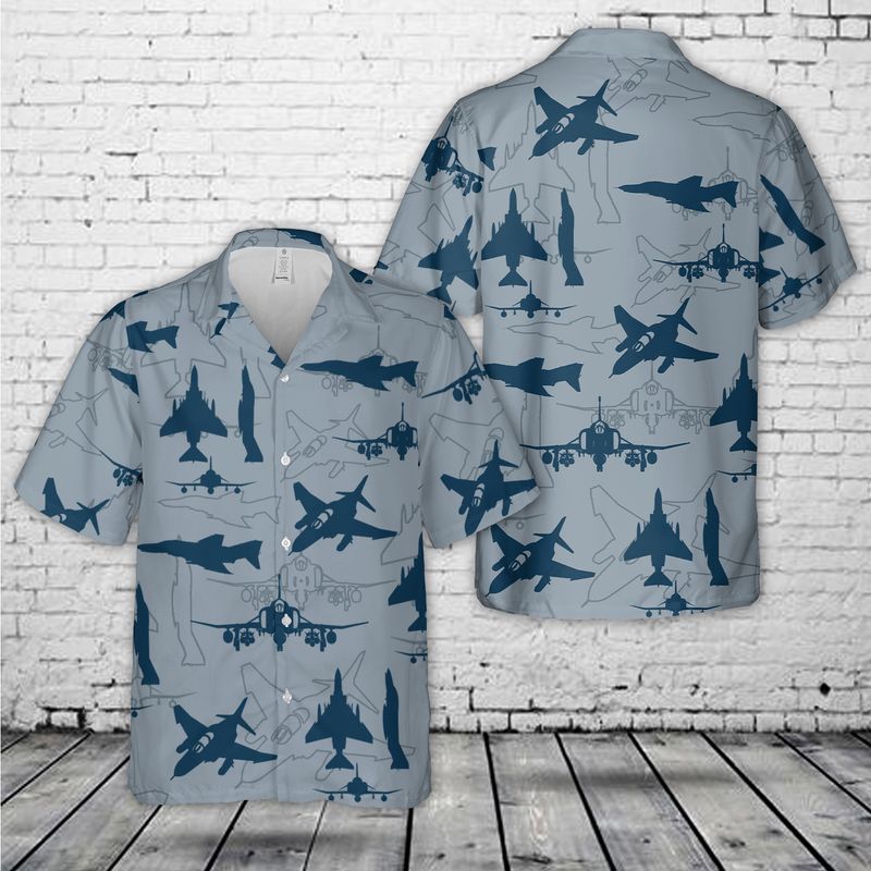 Us Navy Mcdonnell Douglas F-4 Phantom Ii Aircraft Silhouettes Hawaiian Shirt