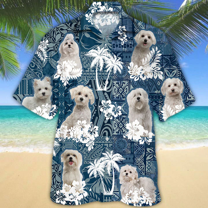 Maltese Hawaiian Shirt, Flower Dog Short Sleeve Hawaiian Aloha Shirt, Gift For Dog Lovers