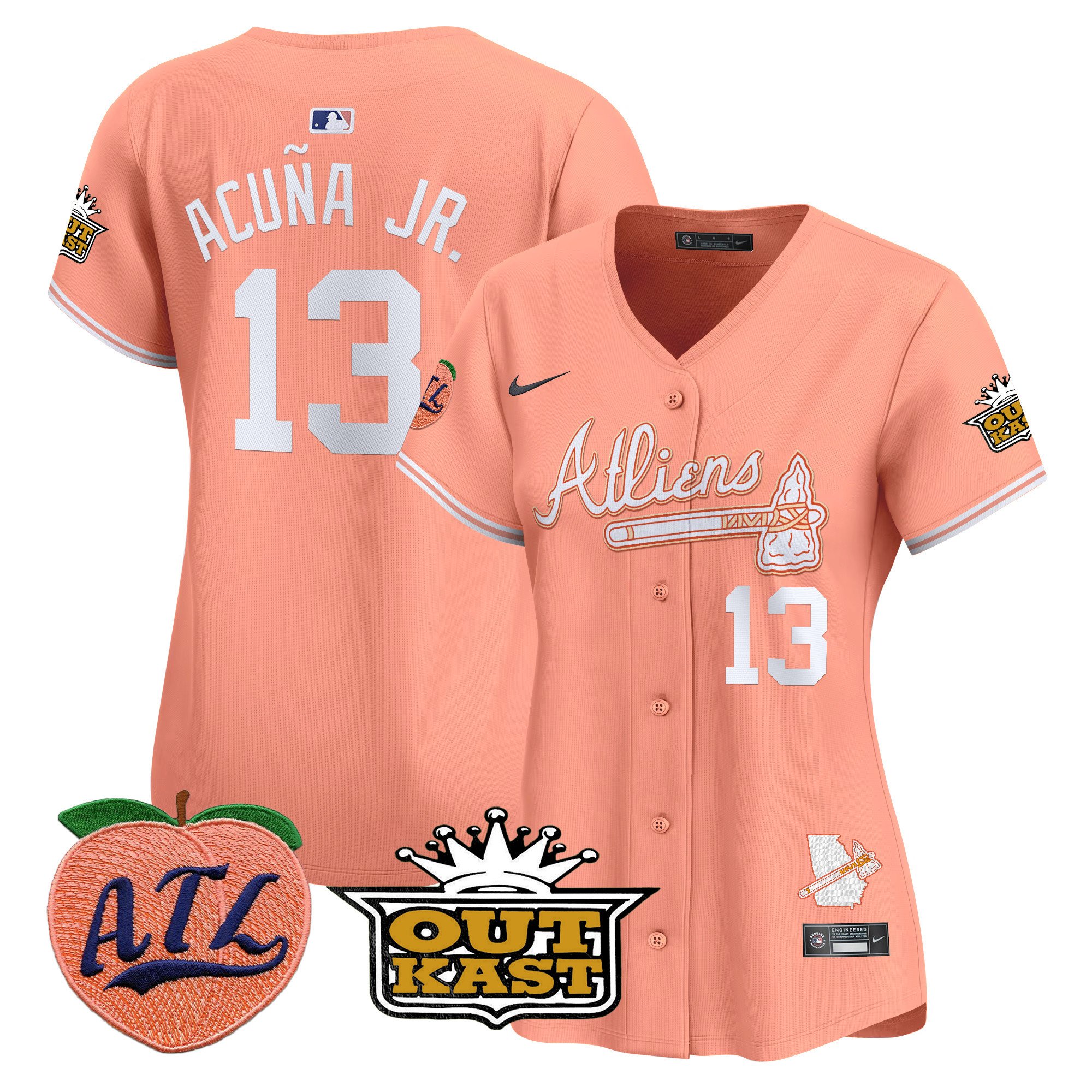 Women’S Atlanta Braves Atliens & Peach Vapor Premier Limited Jersey – All Stitched