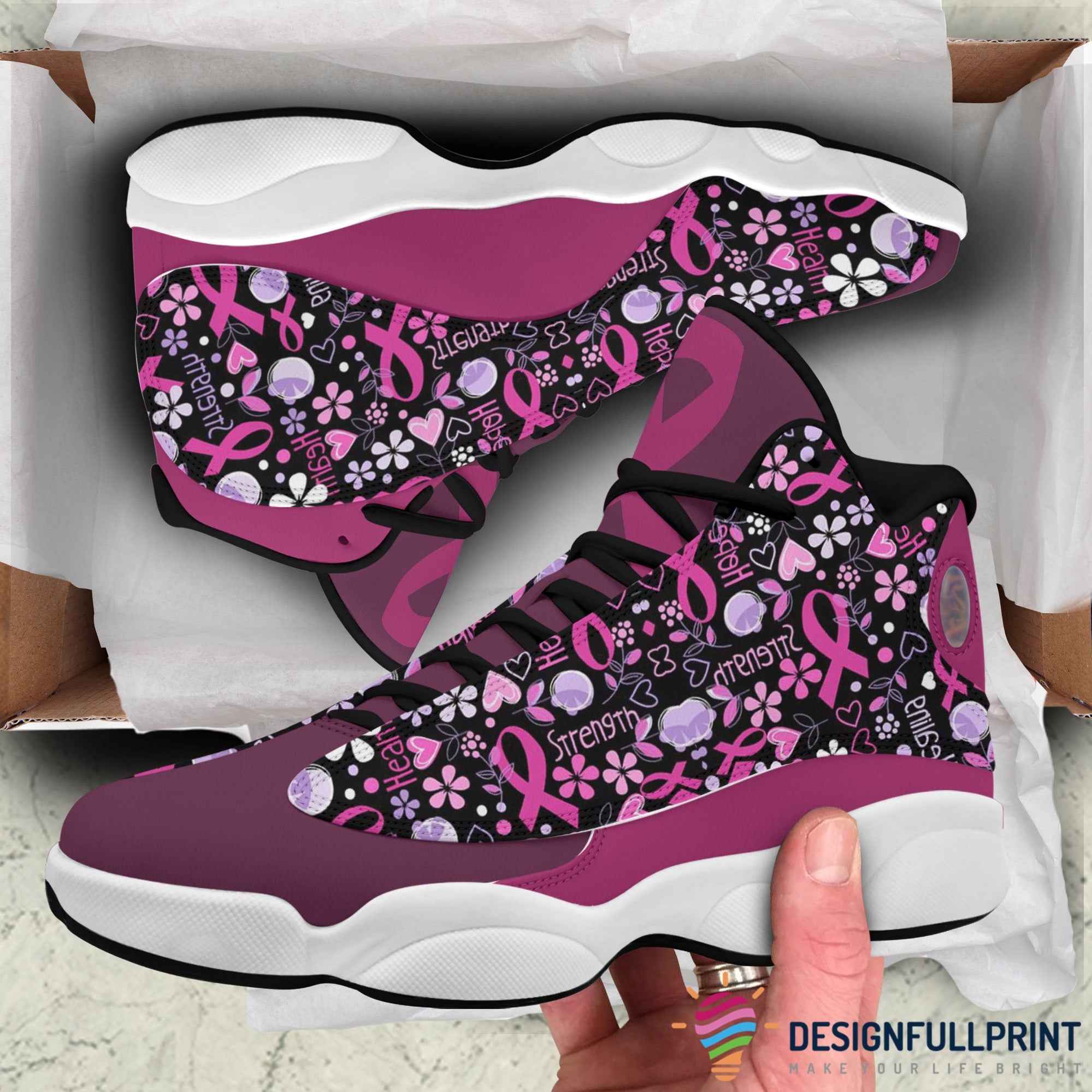 Pink Ribbon Flower Pattern Breast Cancer Awareness Jd 13 Shoes Hg ...