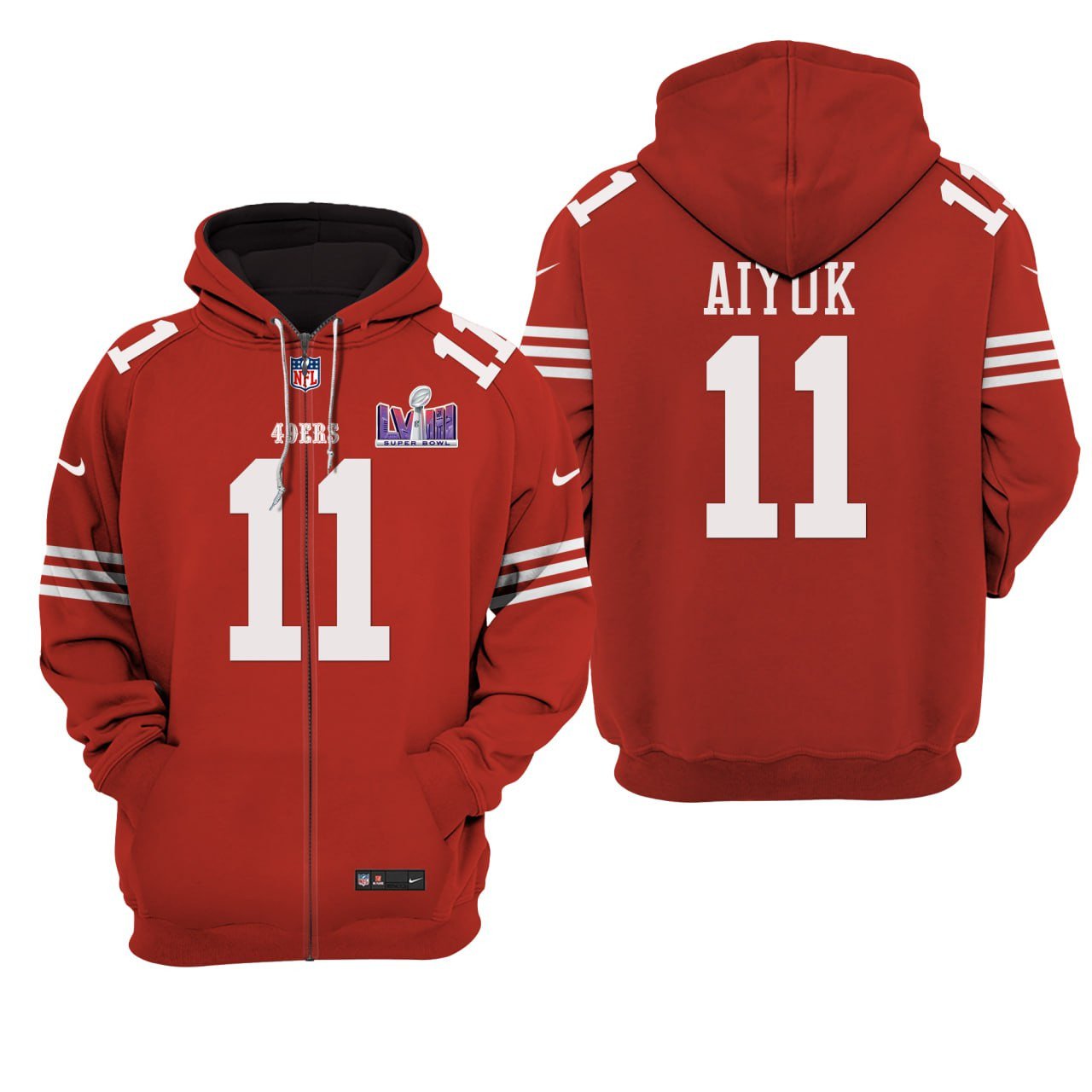 Brandon Aiyuk #11 Super Bowl Patch Red Hoodie – All Stitched