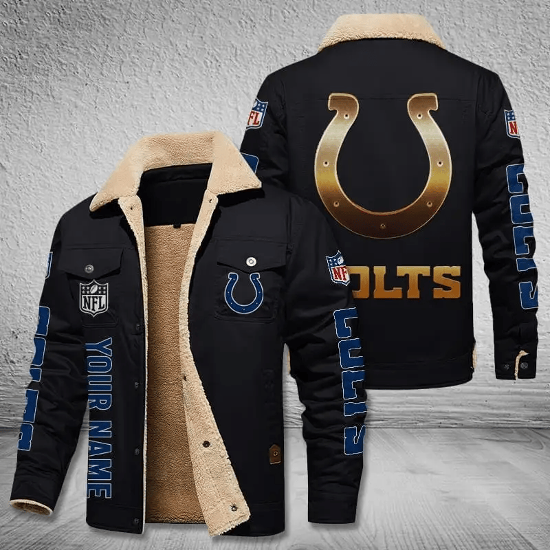 Indianapolis Colts NFL Team Personalized Name Lap Black Ver Stand Collar Jacket