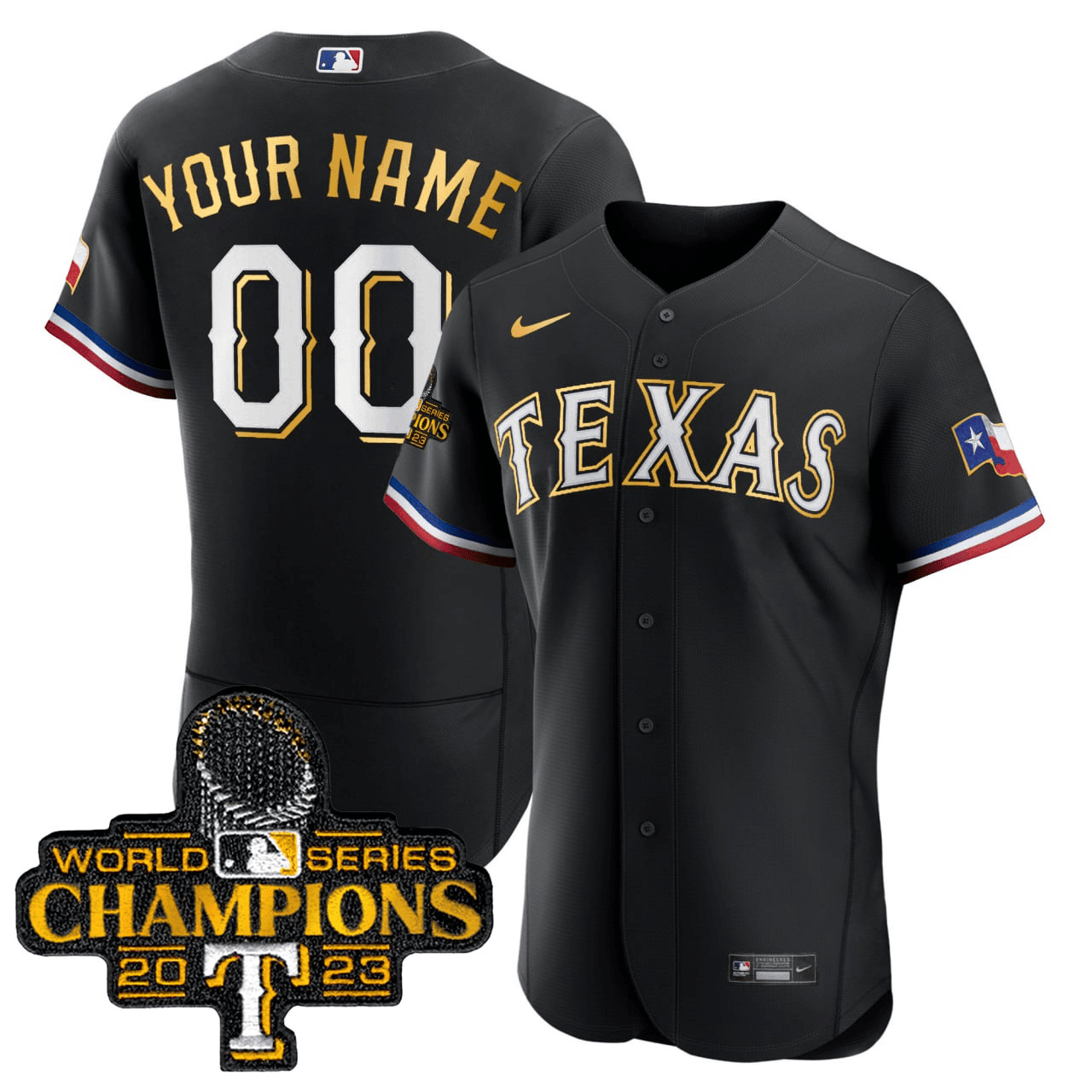 Texas Rangers 2023 World Series Champions Flex Base Gold Trim Custom ...