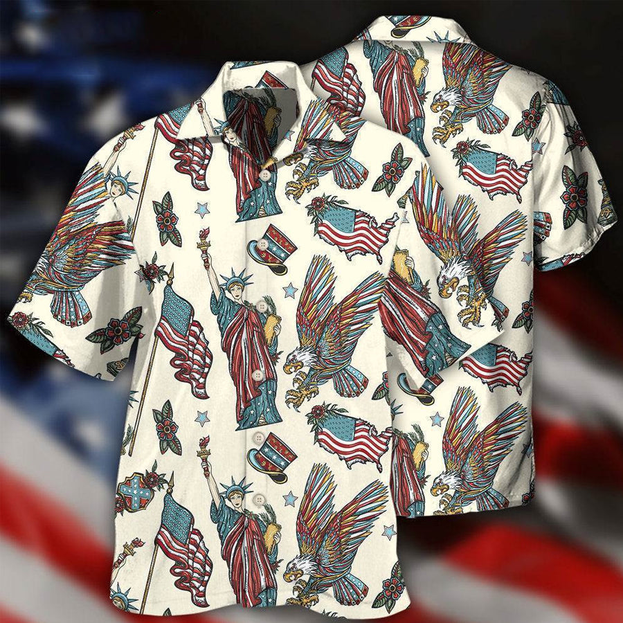 America Symbols Basic Style Hawaiian Shirt For Men, 4Th Of July Shirt