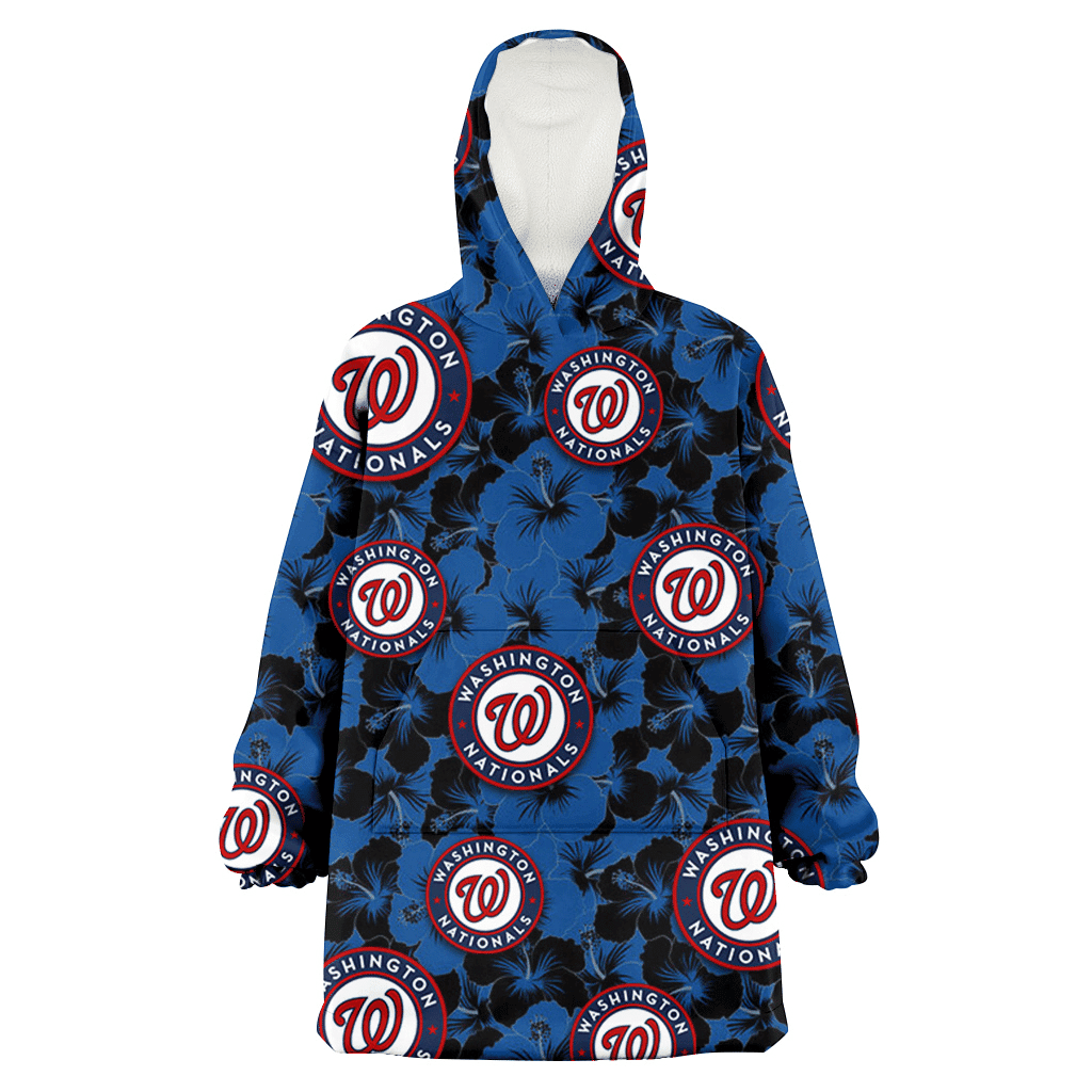 Washington Nationals Black Dark Blue Hibiscus Black Background 3D Printed Hoodie Blanket Snug Hoodie