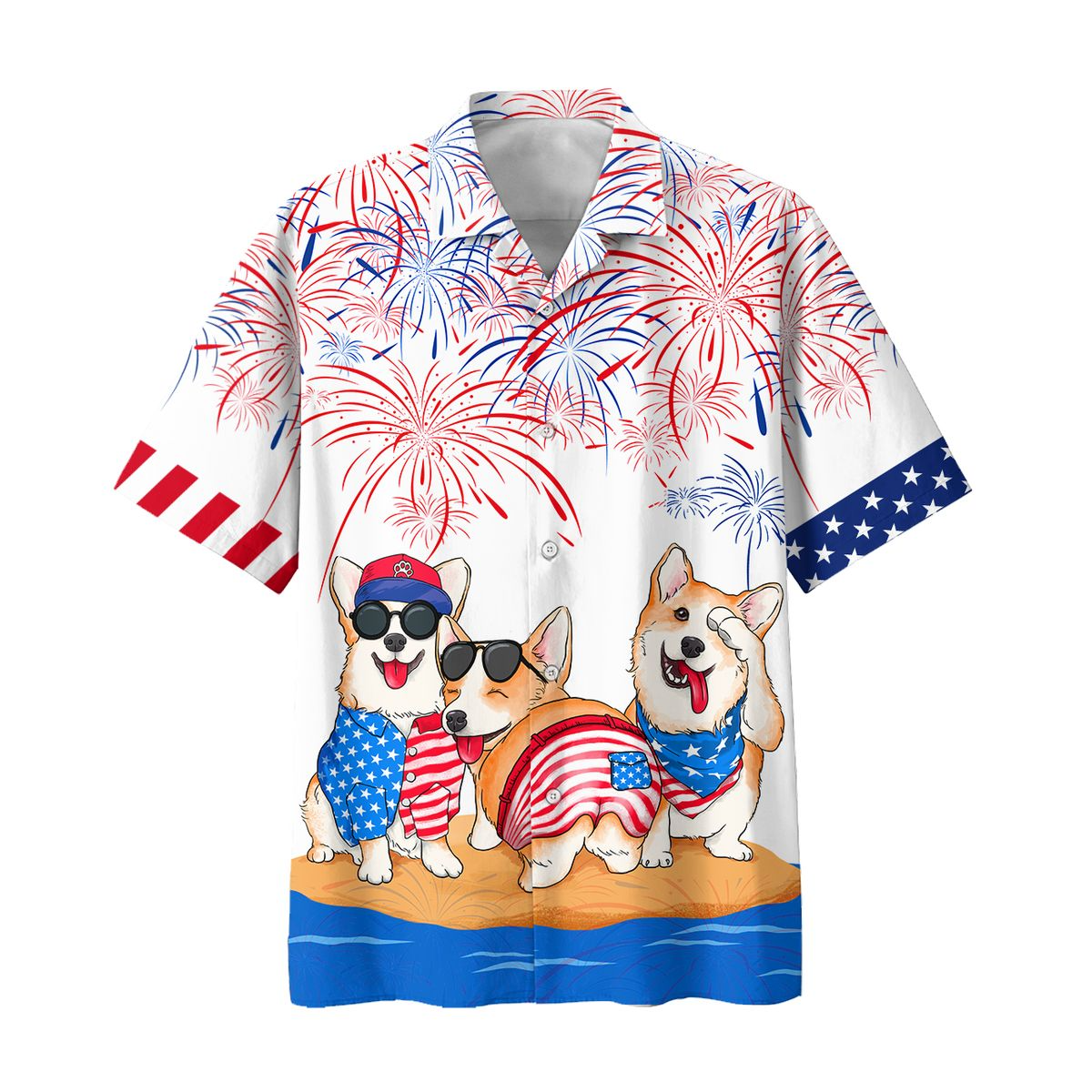 Corgi Hawaiian Shirts For Independence Day Gifts, Happy 4Th Of Jul Hawaiian Aloha Beach Shirts For Dog Lovers