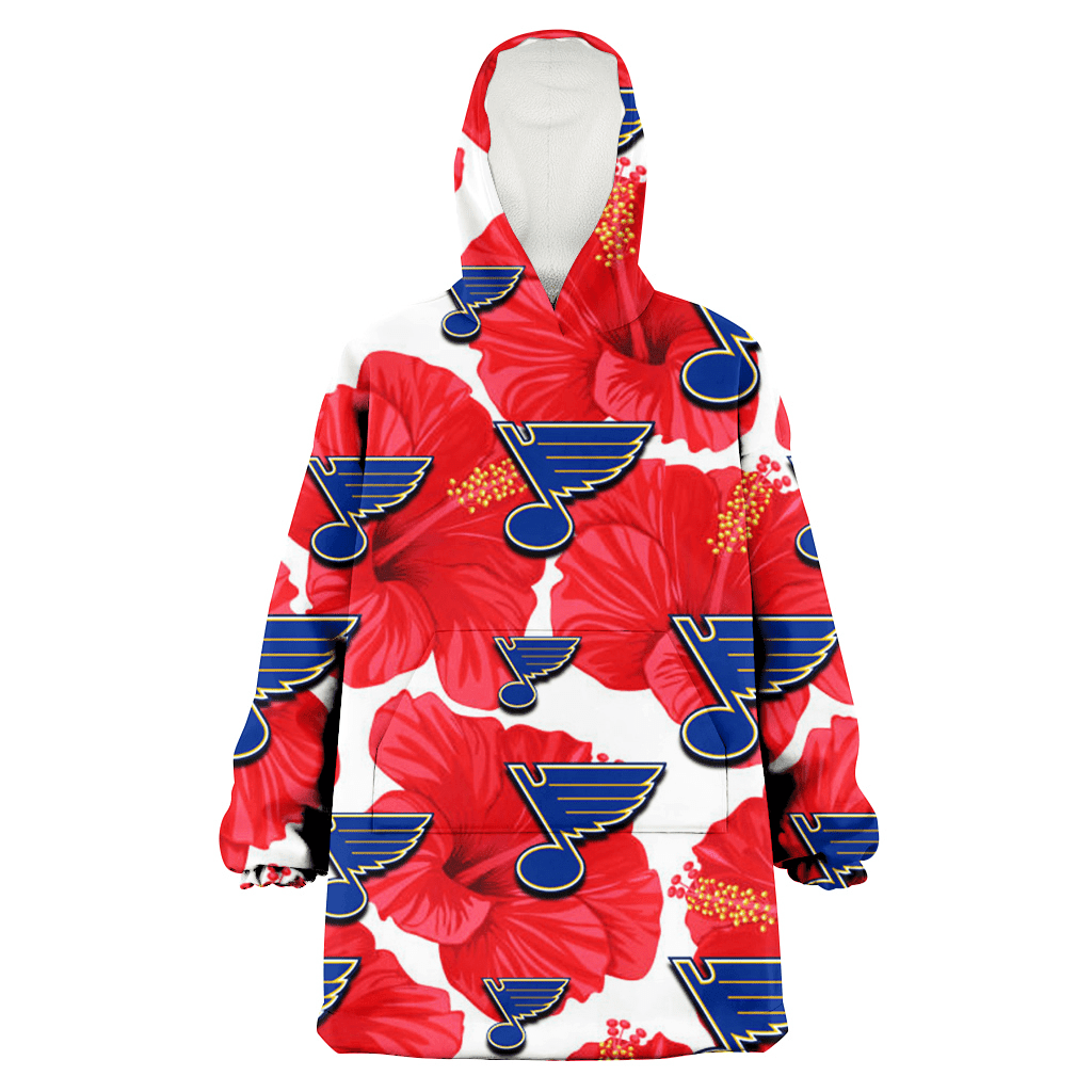 St. Louis Blues Big Red Hibiscus White Background 3D Printed Hoodie Blanket Snug Hoodie