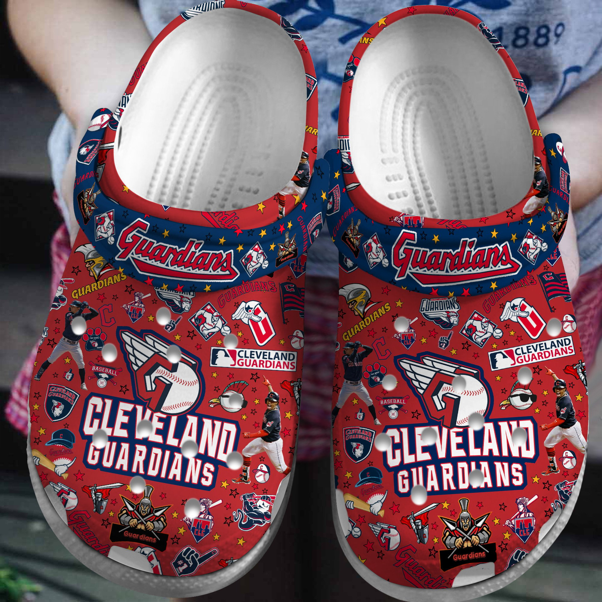 Cleveland Guardians Logo Baseball MLB Cheer Mascot Blue Sander Red Crocss Classic Clogs Shoes Ver815