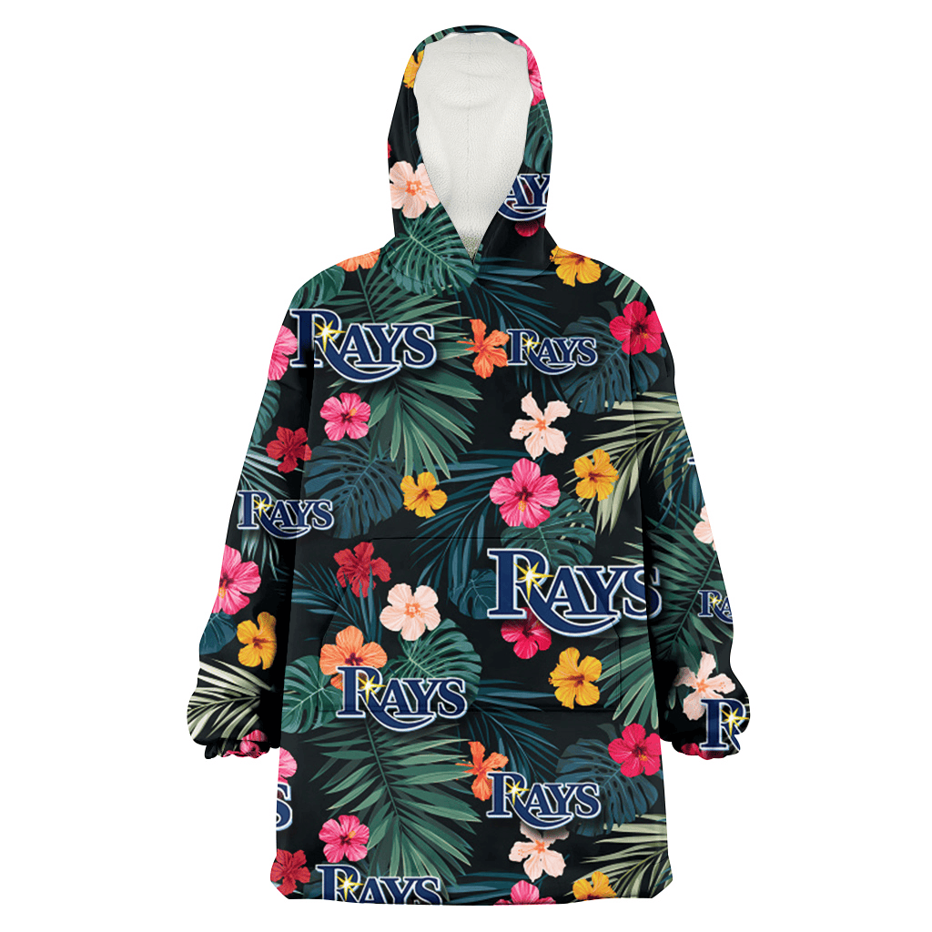 Tampa Bay Rays Pink Yellow Orange Hibiscus Big Tropical Leaf Black Background 3D Printed Hoodie Blanket Snug Hoodie