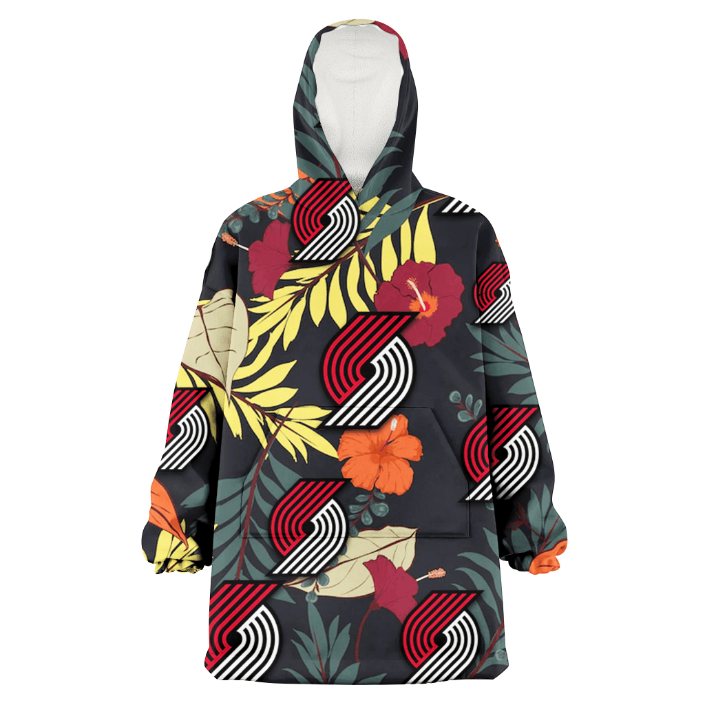 Portland Trail Blazers Red And Orange Hibiscus Black Background 3D Printed Hoodie Blanket Snug Hoodie