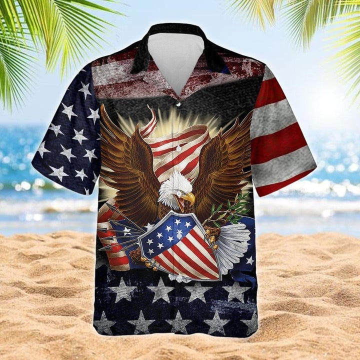 Eagle American Flag Independence Day Patriotic Hawaiian Shirt, Men’S Hawaiian Shirt