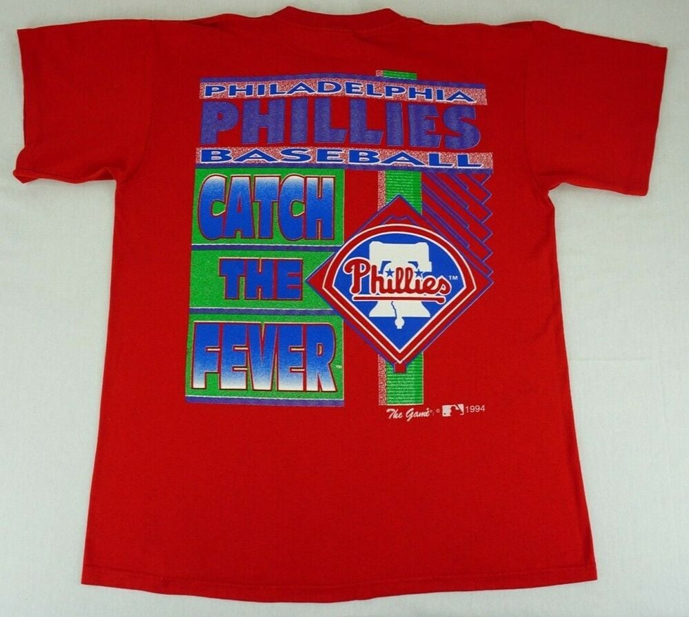 Vintage 1994 Red Philadelphia Phillies Catch The Fever Shirt Tagged