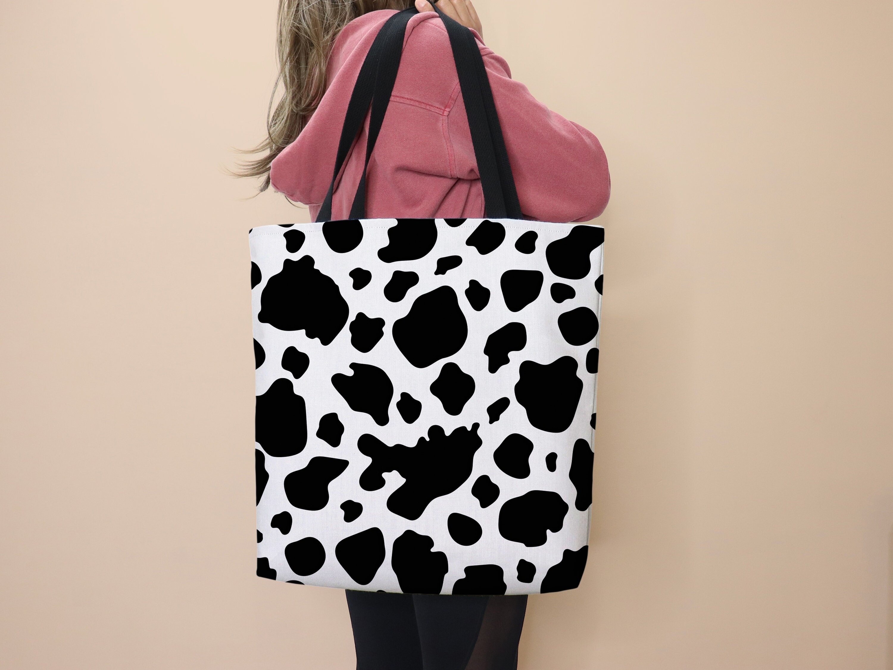 Cowprint Tote Bag Cow Print Bag School Tote Cow Lover Gift Cute Bag Cow Spots Western Cowgirl Everyday Tote Grocery Bag Cowprint Tote Canvas