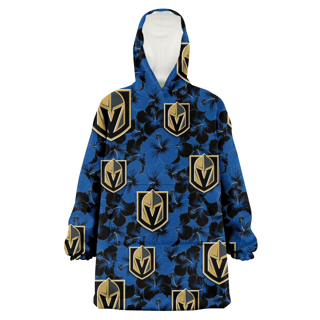 Vegas Golden Knights Black Dark Blue Hibiscus Black Background 3D Printed Hoodie Blanket Snug Hoodie