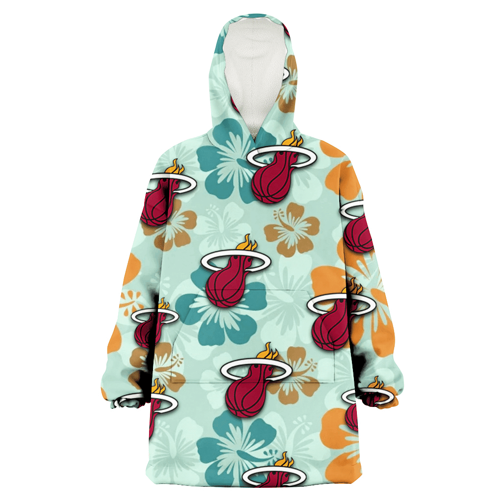 Miami Heat Orange Green Hibiscus Pale Green Background 3D Printed Hoodie Blanket Snug Hoodie