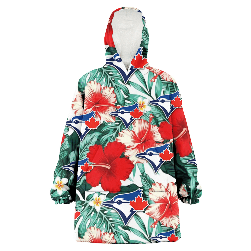 Toronto Blue Jays Red Coral Hibiscus White Porcelain Flower Banana Leaf 3D Printed Hoodie Blanket Snug Hoodie